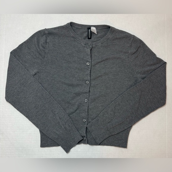 H&M Sweaters - H&M Fitted Cardigan Dark Gray Melange Basic Size S